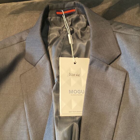 Mogu Men’s Gray Suit Jacket Blazer Slim Fit One Button Notch Lapel Size 44 NWT - Picture 7 of 10